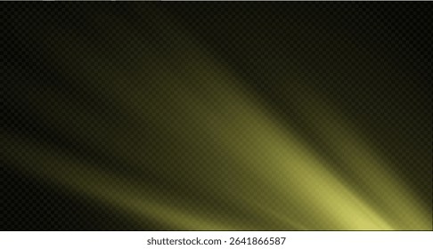 Spotlight on the stage or divine particle rays isolated on a black transparent background. The glow of the rays