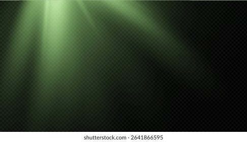 Spotlight on the stage or divine particle rays isolated on a black transparent background. The glow of the rays