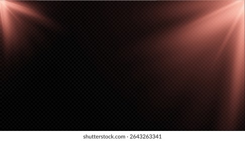 Spotlight on the stage or divine particle rays isolated on a black transparent background. The glow of the rays