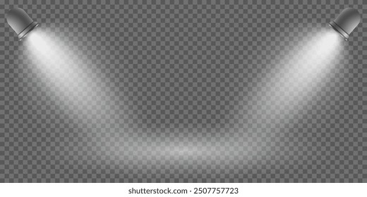 Spotlight on stage. Lamp with light on a transparent background. Spotlight for studio, stage, cinema and disco.