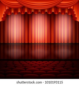 Spotlight on stage and red curtain. And also includes EPS 10 vector