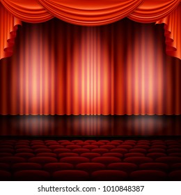 Spotlight on stage and red curtain. And also includes EPS 10 vector