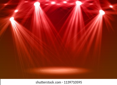 Spotlight on stage. Red Light beams. Vector illustration.