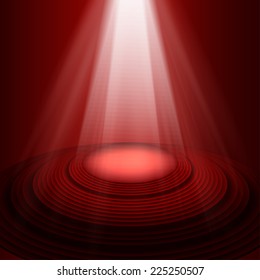 Spotlight on stage red. Vector background