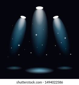 Spotlight on the stage scene. Illuminated spot from the light beam. Vector illustration in cartoon style