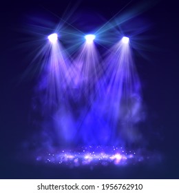 Spotlight on stage with smoke and light. Vector illustration.