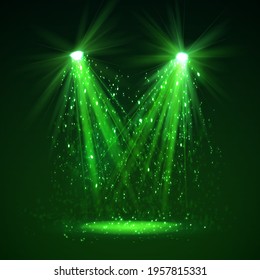 Spotlight on stage with smoke and light. Vector illustration.