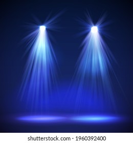 Spotlight on stage with smoke and light. Vector illustration.