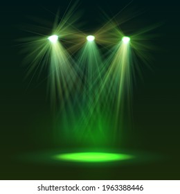 Spotlight on stage with smoke and light. Vector illustration.