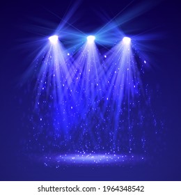 Spotlight on stage with smoke and light. Vector illustration.