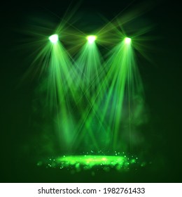 Spotlight on stage with smoke and light. Vector illustration.