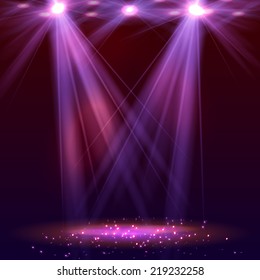 Spotlight on stage with smoke and   light. Vector illustration.