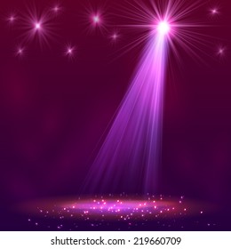 Spotlight on stage with smoke and   light. Vector illustration.