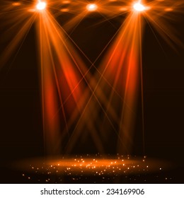 Spotlight on stage with smoke and light. Vector illustration.