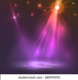 Spotlight on stage with smoke and   light. Vector illustration.