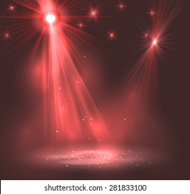 Spotlight on stage with smoke and   light. Vector illustration.