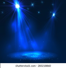 Spotlight on stage with smoke and   light. Vector illustration.