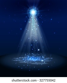 Spotlight on stage with smoke and   light. Vector illustration.