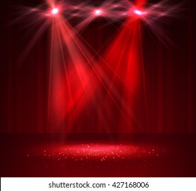 Spotlight on stage with smoke and light. Vector illustration.