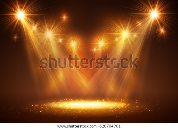 Spotlight on stage with smoke and light.
Vector illustration.