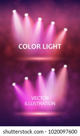 Spotlight on Stage for your Design. Colorful Light. Vector illustration.