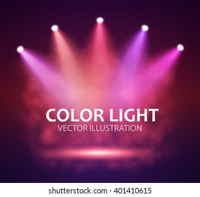 Spotlight on stage for your design. Colorful light. Vector illustration.