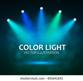 Spotlight on stage for your design. Colorful light. Vector illustration.