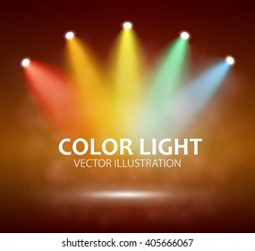 Spotlight on stage for your design. Colorful light. Vector illustration.