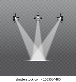 Spotlight on a transparent background. Bright lighting with spotlights. The spotlight illuminates the scene.