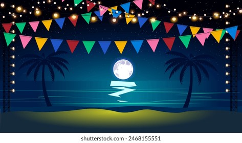 spotlight on the truss system on the beach in the night