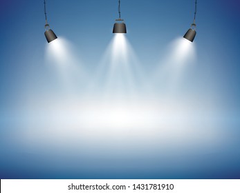 Spotlight Photo Studio Blue Background With Spot - Vector Illustration

