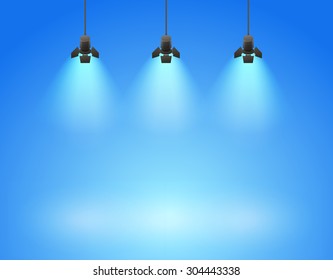 Spotlight photo studio blue background with spot - vector illustration