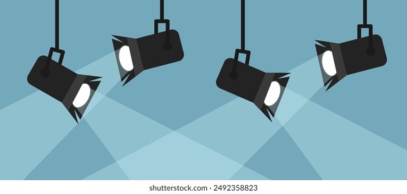Spotlight or projector with light bean in a flat design