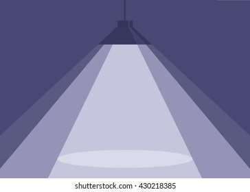 Spotlight of purple hanging lamp. Flat vector illustration.