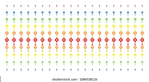 Spotlight Rack icon spectral halftone pattern. Vector shapes organized into halftone array with vertical rainbow colors gradient. Designed for backgrounds, covers, templates and abstract effects.