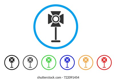 Spotlight Rack rounded icon. Style is a flat spotlight rack grey symbol inside light blue circle with black, gray, green, blue, red, orange color versions.