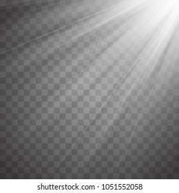 Spotlight rays with beams isolated on transparent background. Flash light Vector illustration