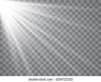 Spotlight rays with beams isolated on transparent background. Flash light Vector illustration