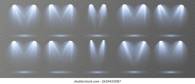 Spotlight rays illuminate central area with precision.
Reflected lights enhance realism on floor and surface.
Multiple beam angles suit event or product scenes.
Dark stage backdrop improves contrast