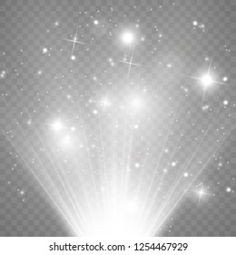 Spotlight. Rays of light isolated on transparent background. Sun flash. Vector illustration