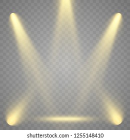 Spotlight. Rays of light isolated on transparent background. Sun flash. Vector illustration