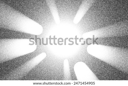 Spotlight rays with noise dots stipple halftone background, radial ray grainy texture pattern