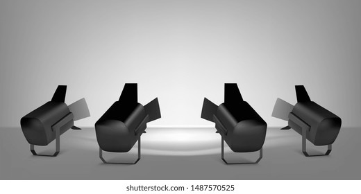  Spotlight in row realistic. Vector illustration