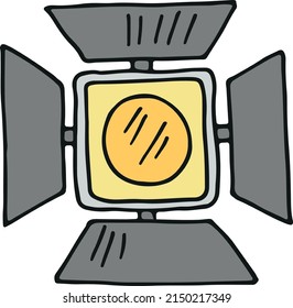 Spotlight scene color icon. Cinema light doodle