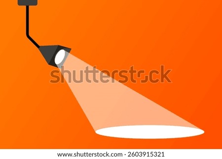 Spotlight set icon. Directional lamp on red background symbolizes lighting, focus, attention and illumination.