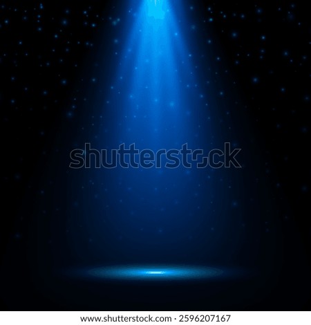 The spotlight shines. Bright Llight from a lamp or spotlight. Stage lighting spotlight, scene, stage lighting large, projector light effects. Vector illustration.