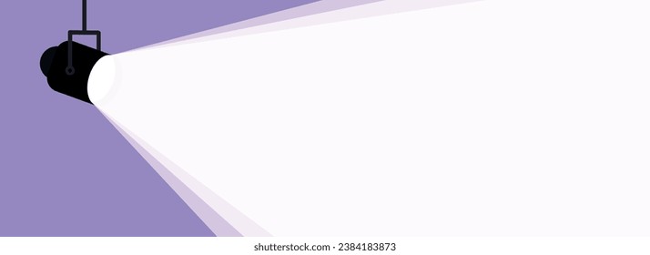 Spotlight shines on purple horizontal banner. Vector flat spotlight on purple background with space for text. Vector illustration