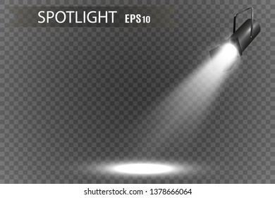The spotlight shines on the stage. Light from a lamp or spotlight. Lighted scene. Podium under the spotlight.
