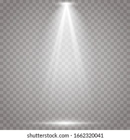 El foco brilla en el escenario. efecto de luz de flash de lente de uso exclusivo. luz de una lámpara o foco. escena iluminada. podio bajo el foco.