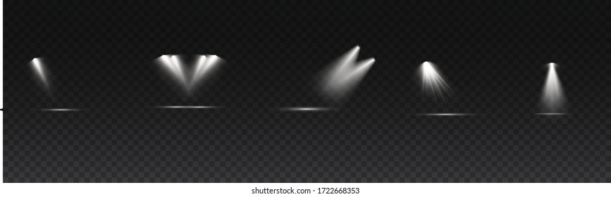 The spotlight shines on the stage. light exclusive use lens flash light effect. light from a lamp or spotlight. lighted scene. podium under the spotlight.